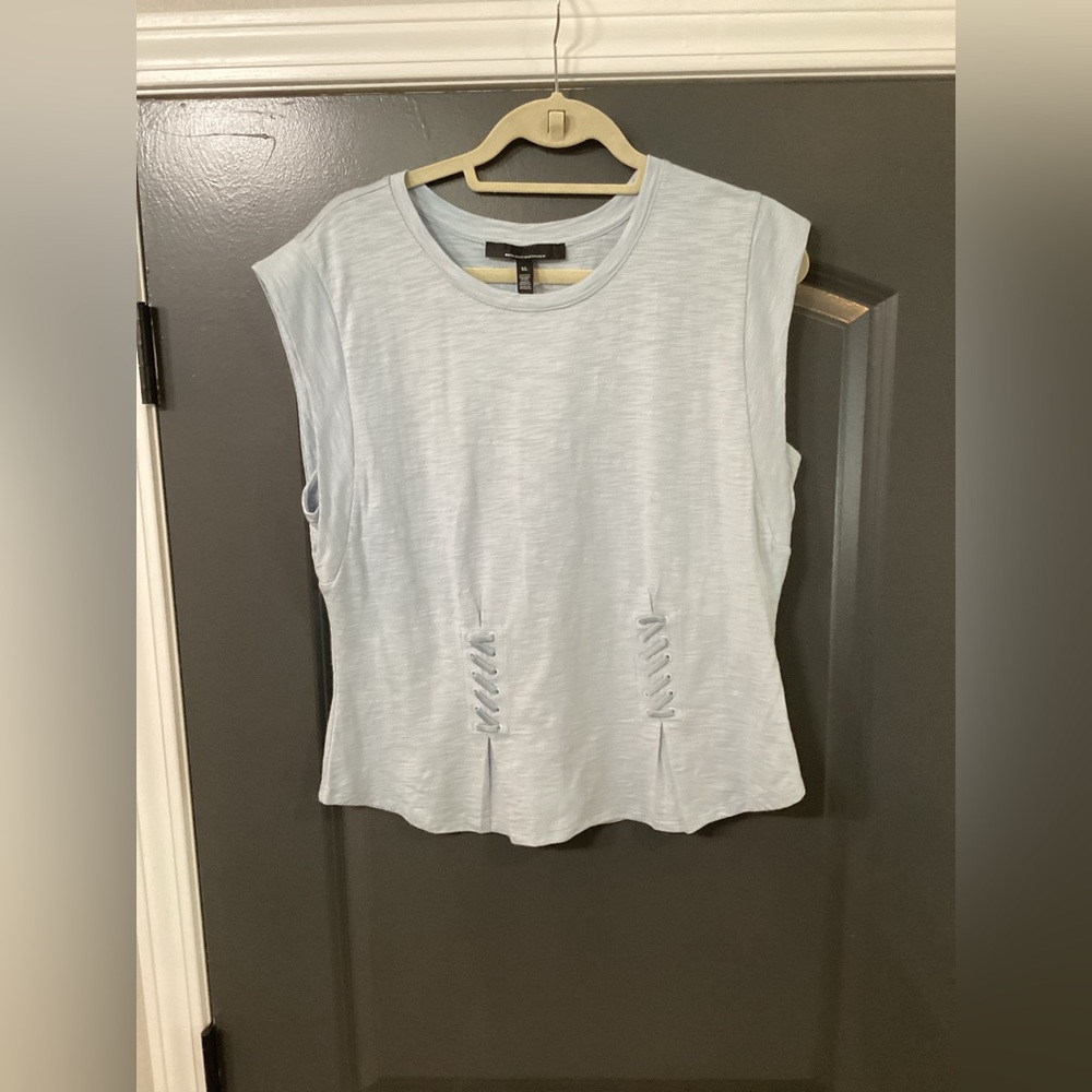 White House Black Market Light Blue Muscle Tee with lacing accents